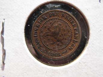 1901  NETHERLANDS  1/2 CENT COIN  - XF