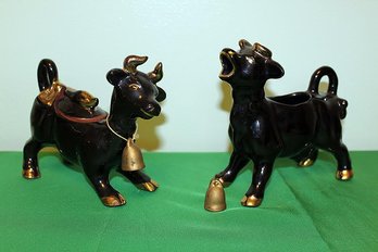Vtg Pair Of Cow & Bull Ceramic Creamer & Sugar Bowl - Mid Century