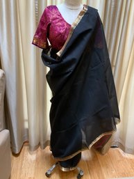 Maroon/Black Sari Set