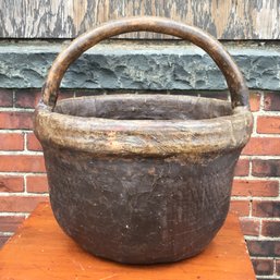 Interesting Antique / Vintage Chinese Rice Basket - Canvas Over Wicker To Make It Waterproof - Nice Old One