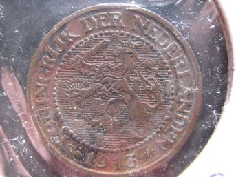 1913  NETHERLANDS  2 1/2 CENT COIN  - VF