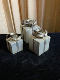 3 Silver Godinger Gift Box Set Candle Holders