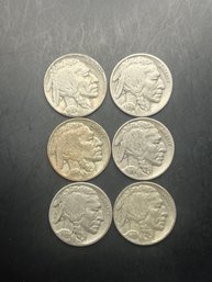 6 Buffalo Nickels 1930, 1935, 1936 (2), 1937 (2)