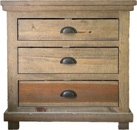 A High Quality Weathered Pine Nightstand, Likely Vintage Restoration Hardware
