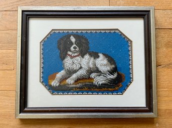 Victorian French Beaded Cavalier King Charles Portrait