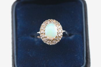 14k White Gold Diamond Opal Ring Size 6