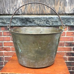 Fabulous Large Antique Brass Apple Butter Pail - Probably Made By Ansonia Brass Or Similar Maker - Very Nice