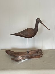 Hand Carved Godwit Bird Sculpture With Swiveling Head