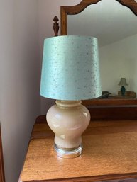 Lamp Glass With Green Feels Like Silk Shade 10x19in