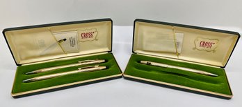 Two Vintage Cross Ball Pen & Mechanical Pencil Boxed Sets, One Incomplete, ITT Promo