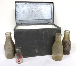 Dairylea 8 Quart Zinc Galvanized Porch Milk Man's Delivery Box With Some Bottles Too