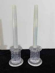 Vintage Pukeberg Clear Glass Candlestick Holders