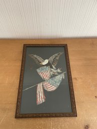 Vintage AMERICAN USA FLAG & BALD EAGLE Framed