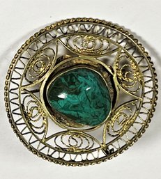 Israeli Sterling Silver Turquoise Circular Brooch