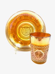 Pairing Of 2 Amelia Marigold Carnival Glass By Imperial Glass-ohio