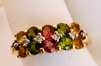 BEAUTIFUL 14K GOLD MULTI GEMSTONE AND DIAMOND RING