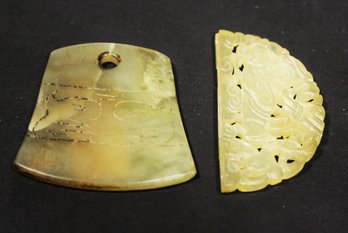Two Pieces Hand Carved Jade Panels Pendants