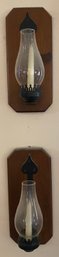 Pair Of Stoneware Wood Products Wood And Iron Wall Sconces