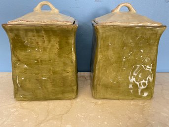 Pair Of Gisella Hand Painted Ceramic Kitchen Storage Jars