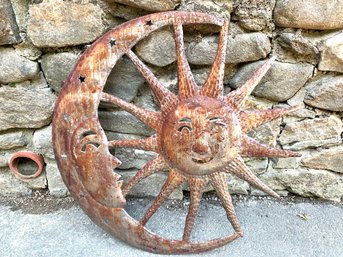 Large Vintage Rustic Sun & Moon METAL Wall Hanging