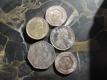 A LOT OF FIVE  COINS OF GIBRALTAR -  AU