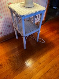 Small White Wicker End Table