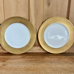 A Pair Of Ginori Gold Rim Porcelain Chargers - 12 Inch