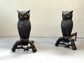 A Fabulous Pair Of Arts & Crafts Period Cast-Iron Owl Andirons