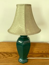 Lamp Green Ceramic And Shade 10x19