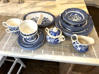 English Blue Willow Ware Collection Service For Four