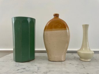 Three Unique Glazed Vases Including Trenton Potteries Bud Vase