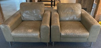 Pair Of American Leather Club Chairs