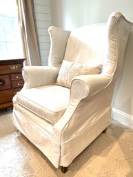 Silver Grey Slipcovered Contemporary Styled Wing Chair