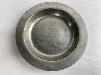 Antique English Pewter Bowl, Engraved T.E.