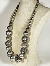 Large (tests)  Silver Beaded Graduated Necklace Vintage Southwestern