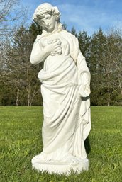 A Large Cast Concrete Neoclassical Garden Statue -  Female Figural With Grapes, Nearly 4' High!