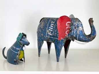 Bespoke Art Metal Animal Sculptures - Elephant And Dog