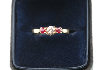 14k Yellow Gold Diamond Ruby Ring Size 6.50