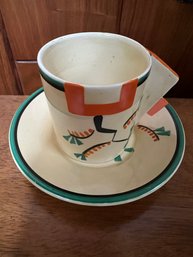 Vintage Late 20's Era Clarice Cliff Espresso Cup And Saucer 'Bizarre' Ware Ravel Pattern