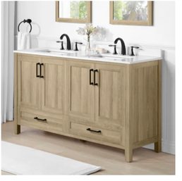Style Selections Edward 60-in Natural Oak Undercount Double Sink Batroom Vanity