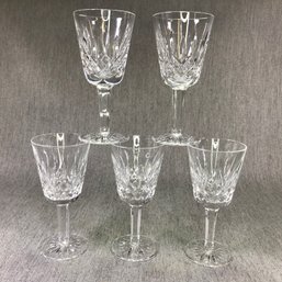 Lot Of Five (5) WATERFORD Lismore Pattern Water / Wine Glasses - Very Pretty - All Signed - No Damage !