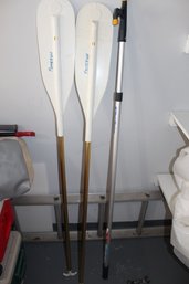 2 Paddles And 3 Boathooks (not All Boathooks Pictured)