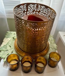 Candles - One Oversized In Brass Holder And Four Tea Lights