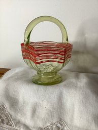 Red Striped Green Glass Basket