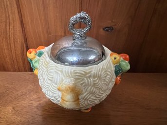 Vintage Art Deco Clarice Cliff Celtic Harvest Conserve Pot / Sugar Bowl