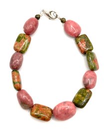 Beautiful Pink And Green Speckled Stones Bracelet