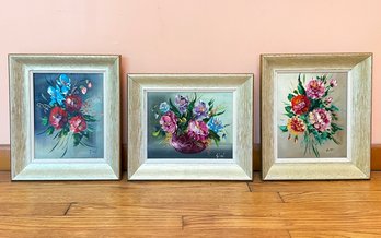 A Trio Of Vintage Still Life Oil On Canvas Paintings