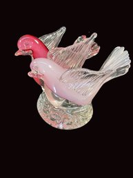 Splendid 5' Blown Glass Doves/Birds Paperweight