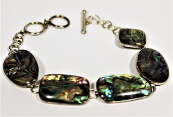 Contemporary Sterling Silver And Abalone Shell Link Bracelet 8'