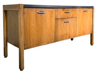 A Mid Century Modern Walnut And Wrapped Leather Credenza In The Style Of Jens Risolm